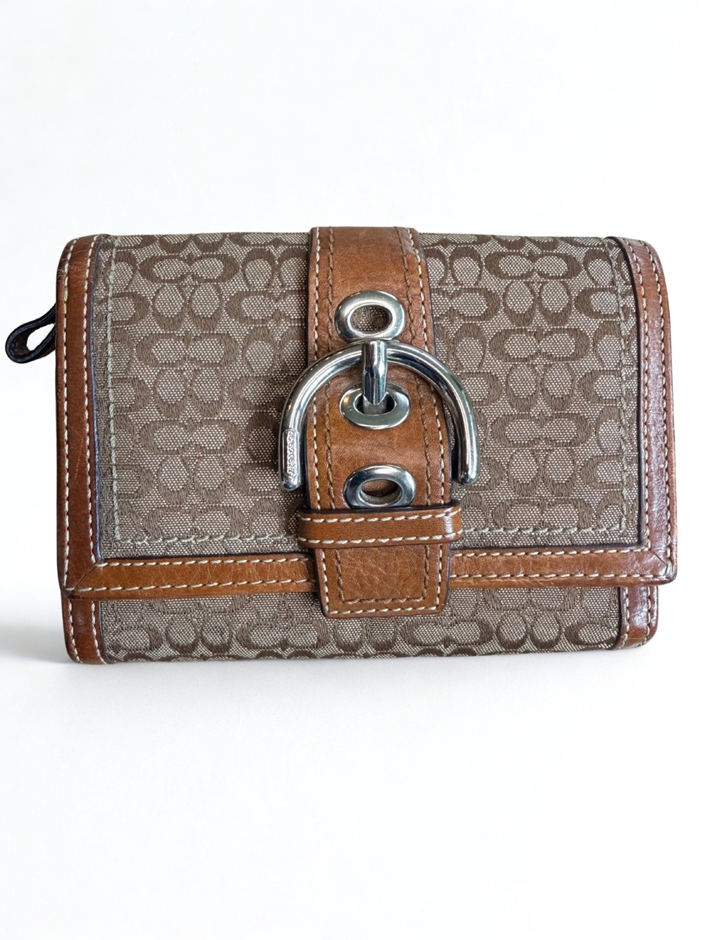 Vintage Coach Y2K Soho Signature Buckle Wallet Brown Tan Leather